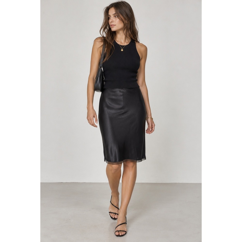 J.Crew Gwen Black Viscose Charmeuse Slip Skirt M 90s Quiet Luxury Minimalist